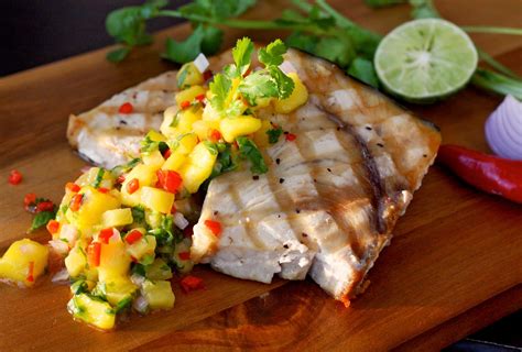 alvins penthouse kitchen grilled swordfish  mango pineapple