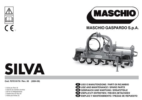 maschio silva rotarytiller parts manual catalog   service manual repair manual