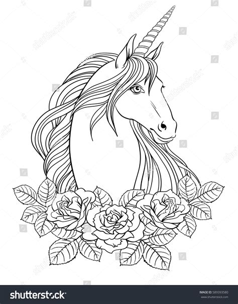 unicorn roses hand drawn vector linen stock vector royalty