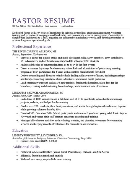 pastor resume sample   write resume genius