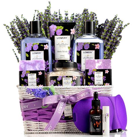lavender lilac spa gift basket  sleep mask bath  body