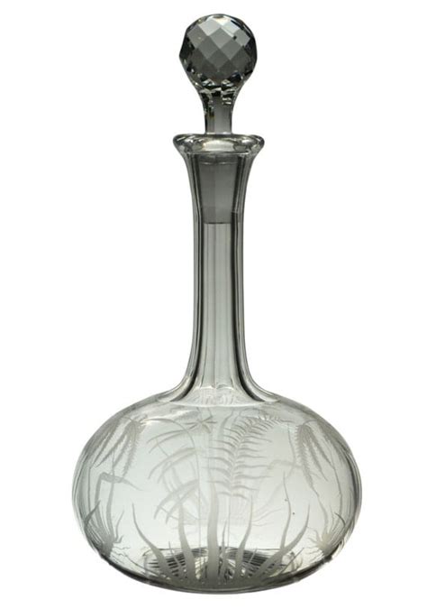 Floral Engraved Cut Glass Wine Decanter Antique English Circa