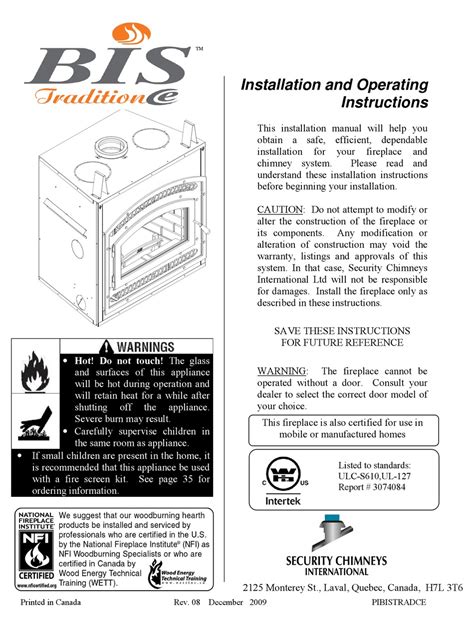bis tradition ce installation  operating instructions manual   manualslib
