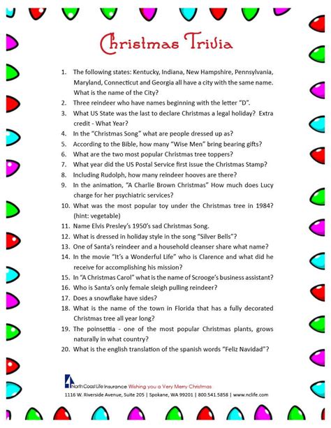 christmas trivia game  printable holiday cheer christmas