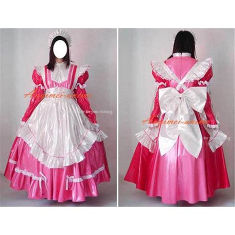 sexy sissy maid pink pvc lockable dress uniform cosplay costume tailor