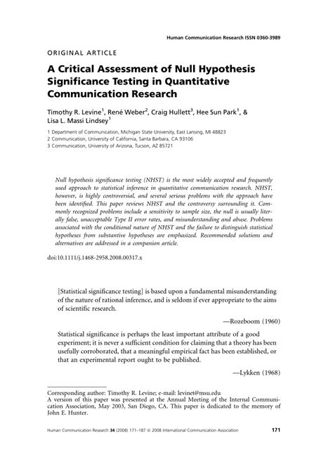 critical assessment  null hypothesis significance testing