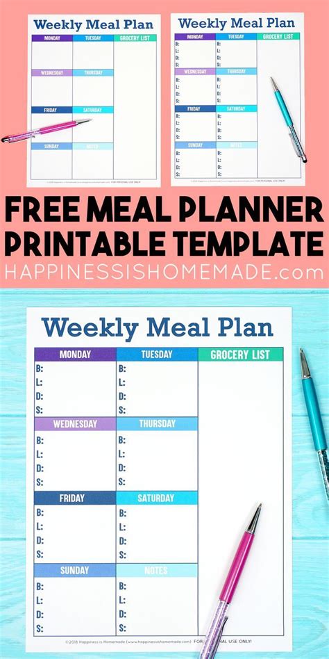 printable weekly meal planner template  printable  tool