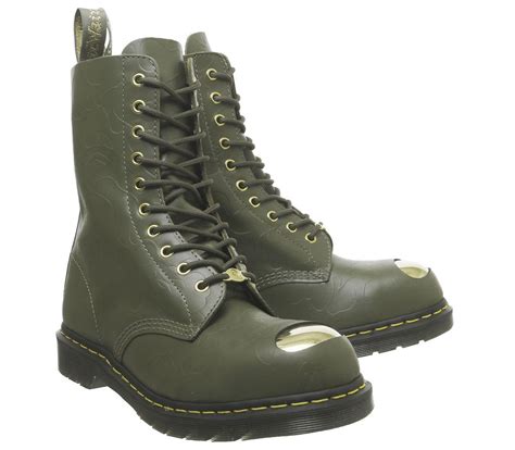 dr martens leather bape  drmartens abc  hole steel toe cap boot  green  men lyst
