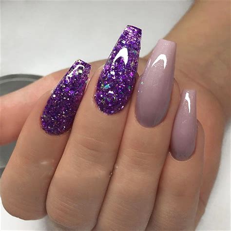 30 Elegant Purple Glitter Coffin Nails Inspirations Tips