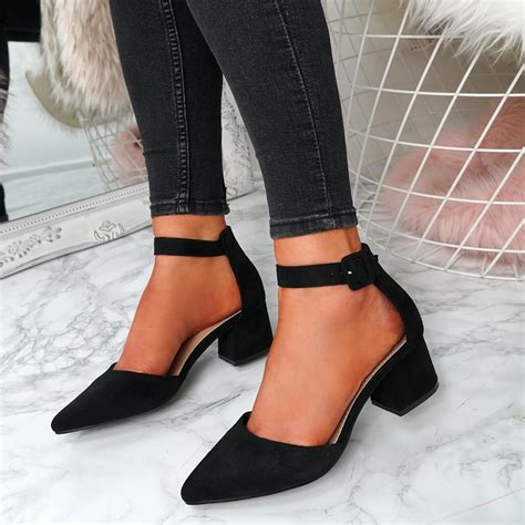 womens ladies ankle strap pointed toe heel pumps block heels shoes size ebay