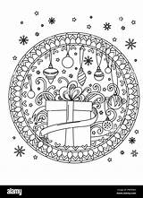 Mandala Christmas Coloring Holiday Vector Illustration Ribbond Decore Drawn Balls Alamy Gifts Hand Adult Book sketch template