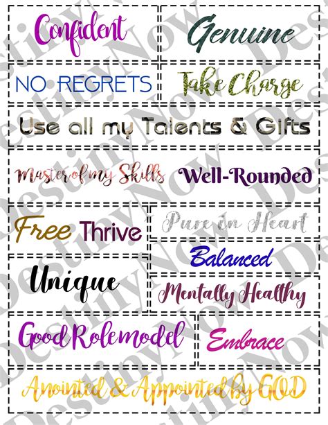 Free Vision Board Words Printable