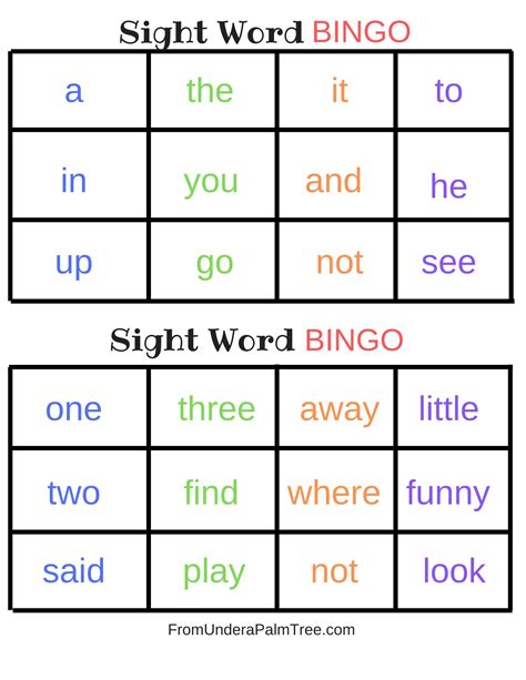 printable  virtual bingo cards sight word flashcards word bingo