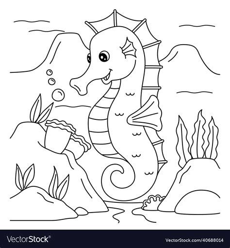 seahorse coloring page  kids royalty  vector image