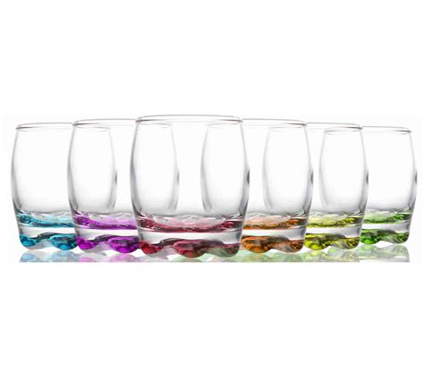 6 Pc Coloured Base Glasses Set Dinner Evening Glassware Juice Dining