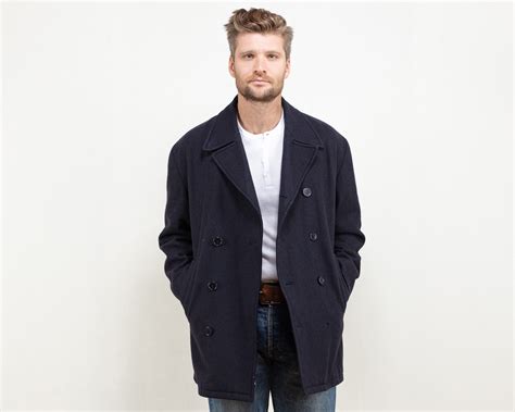 navy blue wool coat men vintage  casual overcoat office short coat mac coat trench coat mens