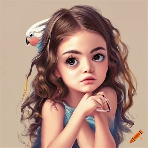 Brunette Girl With A Cockatoo