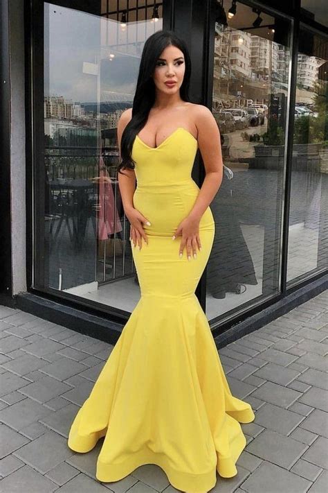sweetheart mermaid style yellow prom dresses backless mermaid dresses