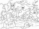 Coloring Halloween Graveyard Pages Spooky Cemetery Printable Headstone Color Tombstone Getcolorings Getdrawings Drawings Print Popular Ghostly Colorings 400px 76kb sketch template