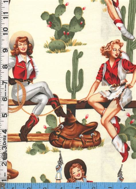 Fabric Henry From The Hip Retro 50s Western Cowgirls Pinups Etsy