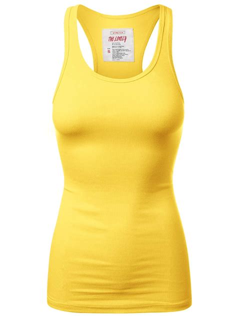 women  solid ribbed knit stretch workout racerback tank top yellow large walmartcom