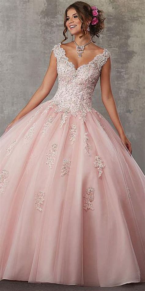 [181 19] stunning tulle v neck neckline ball gown quinceanera dress with beaded lace appliques