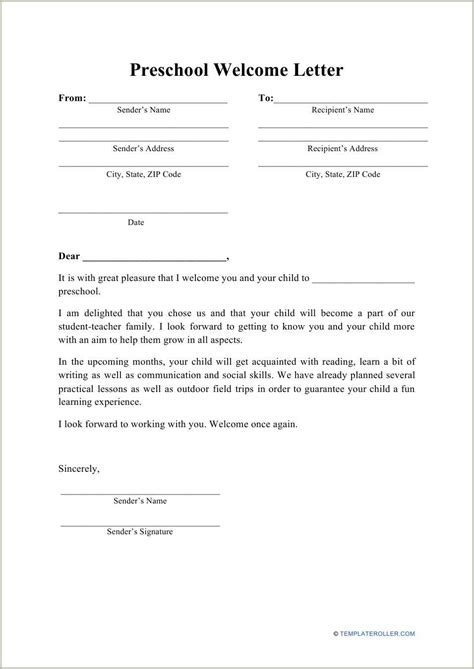 sample  preschool teacher  letter template resume gallery