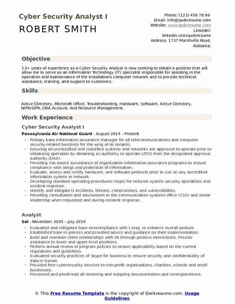 entry level cyber security resume   experience resume template