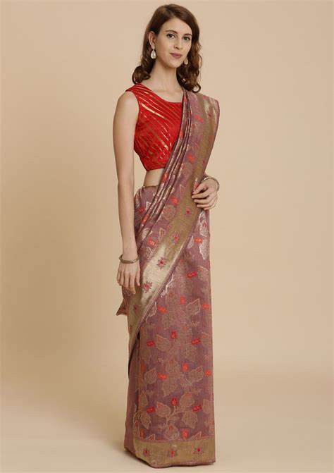 koskii women s copper zariwork art silk designer saree