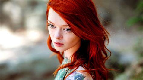 Wallpaper Face Redhead Model Long Hair Tattoo Skin