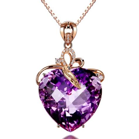 purple heart crystal big stone pendant gold chain necklace  women
