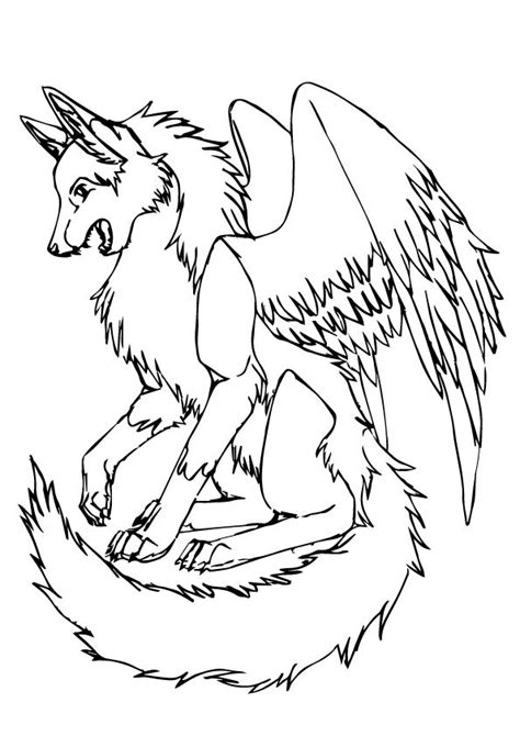 printable wolf  wings coloring picture assignment sheets