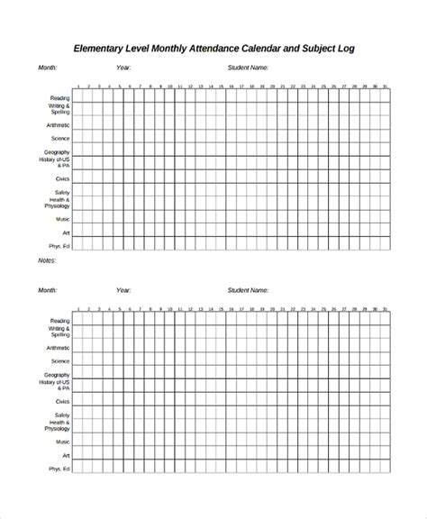 sample attendance calendar templates   ms word