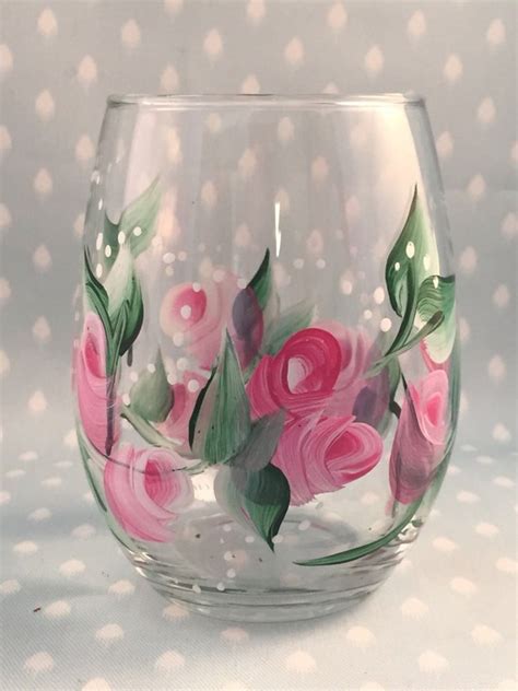 Hand Painted Glasses Stemless Wine Glasses By Brusheswithaview
