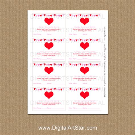 valentines day candy guessing game template digital art star