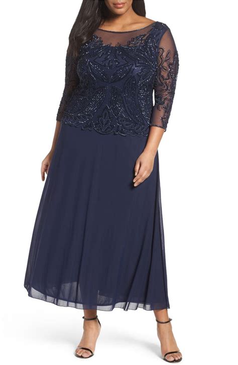 pisarro nights illusion neck beaded a line gown plus size
