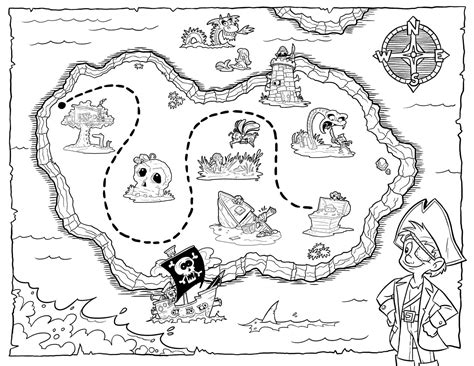 pirates treasure map faerbung seite kostenlose druckbare malvorlagen