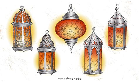 ramadan lantern illustration pack vector