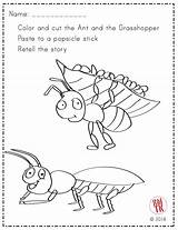 Ant Grasshopper Story Coloring Worksheets Kindergarten Preschool Ants Puppets Puppet Cards Grade Tpt Lot Template Things There 99worksheets sketch template