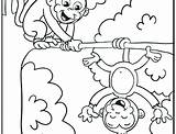 Monkey Coloring Pages Sock Hanging Cartoon Girl Baby Getcolorings Color Print Printable sketch template