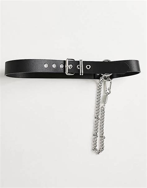 bershka faux leather belt  chain  black asos