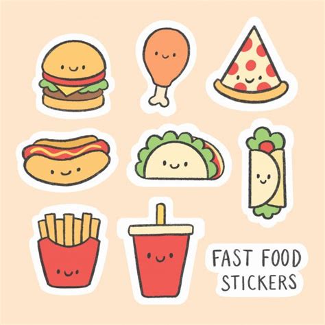 cute fast food sticker hand drawn cartoon collection premium vector