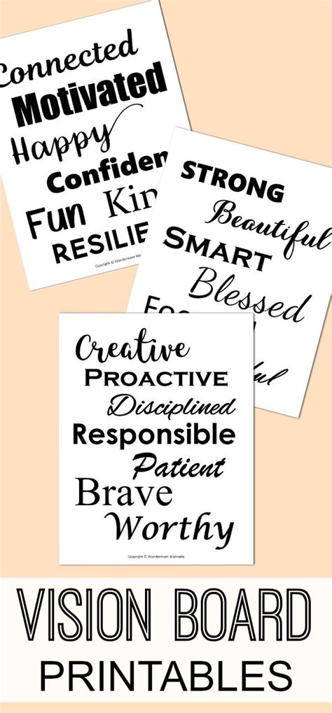 vision board printables  perfect  adding  words