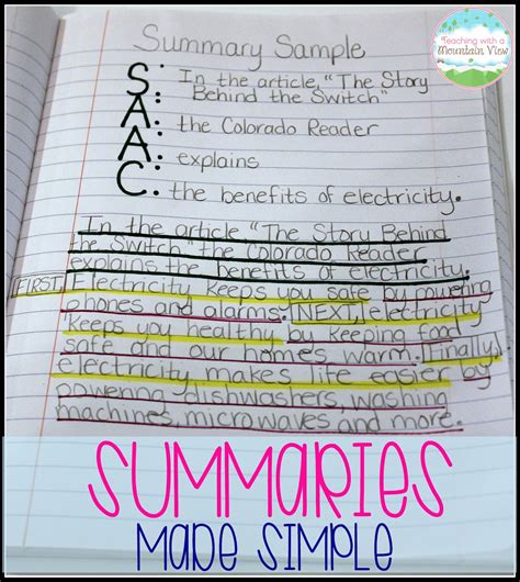 teaching   mountain view writing summaries