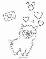 Coloring Llama Valentine Pages Cute Valentines Kids Heart Hearts sketch template