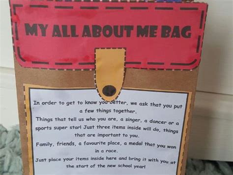 all about me bag template ideal for transition new class or starting
