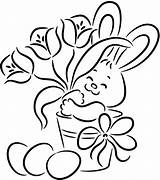 Easter Coloring Drawing Pages Bunny Easy Drawings Flowers Flower Egg Basket Clipart Print Draw Printable Color Cute Happy Bunnies Dessin sketch template