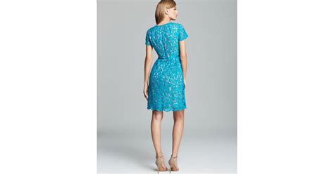 adrianna papell dress short sleeve lace fit and flare in blue lyst