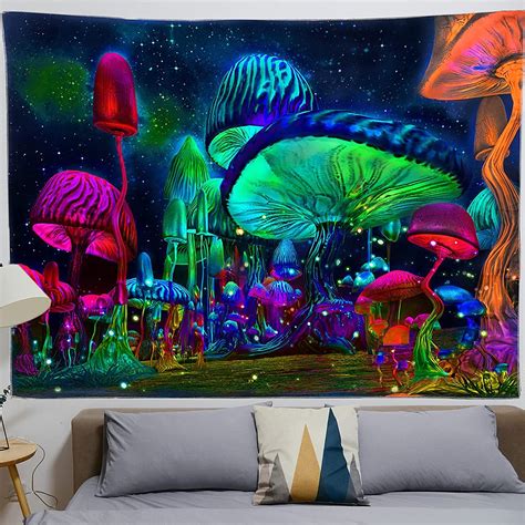 Trippy Mushroom Tapestry Night Sky Aesthetic Home