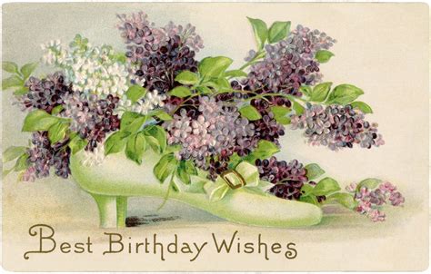 vintage birthday card lilacs  graphics fairy